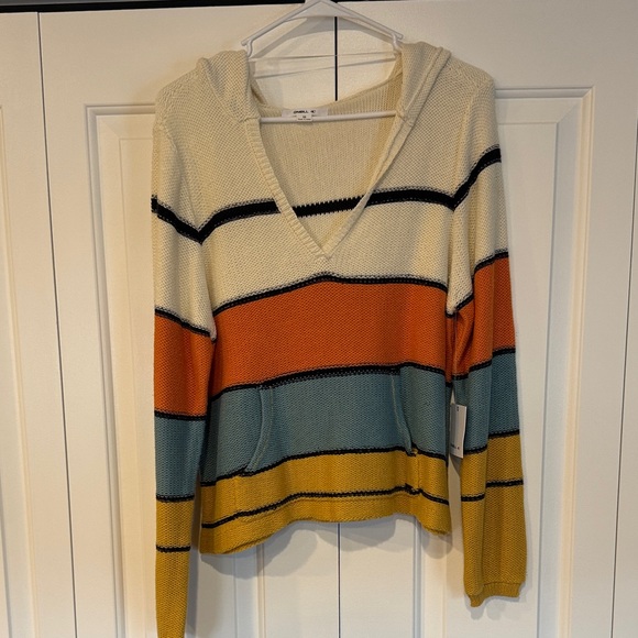 O'Neill V-Neck Striped Sweater in Cream, Orange, Blue, and Yellow - Picture 4 of 4